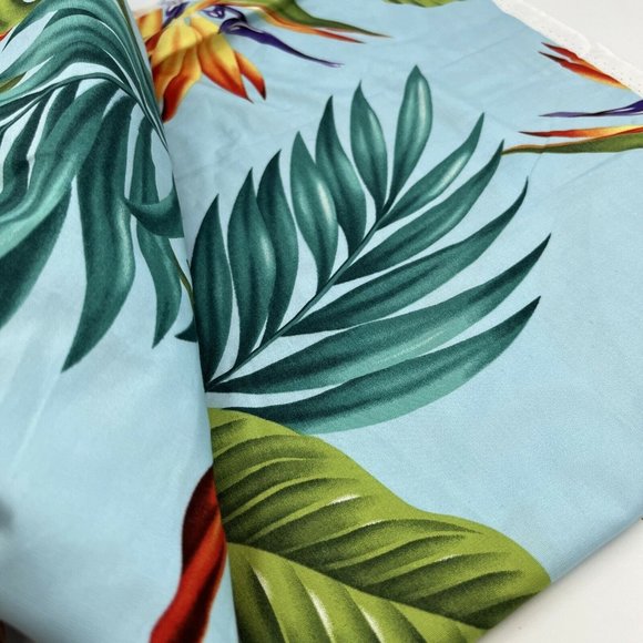 Hawaii Print Fabric Sky Blue Tropical Floral Passion Birds Of Paradise Vibrant - Picture 2 of 7